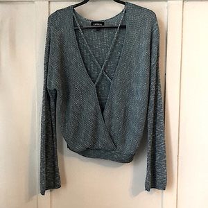 Express Oversized Teal Sweater with Open Criss Cross Front